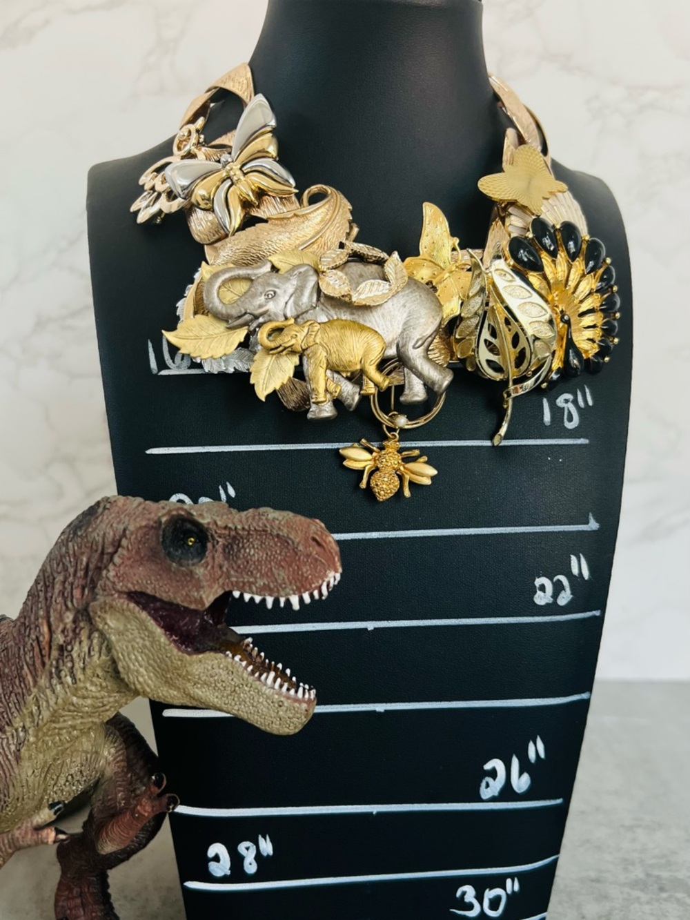 Upcycled Vintage Brooch Necklace "Earth Treasures" 16in - Picture 8 of 10